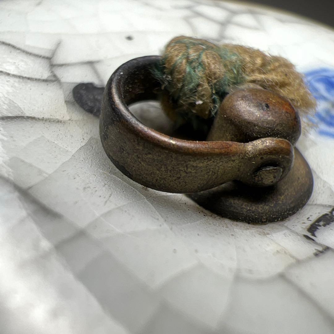 時代　染付雲龍図まんじゅう根付　幅約5㎝　東Y8-0323☆2F