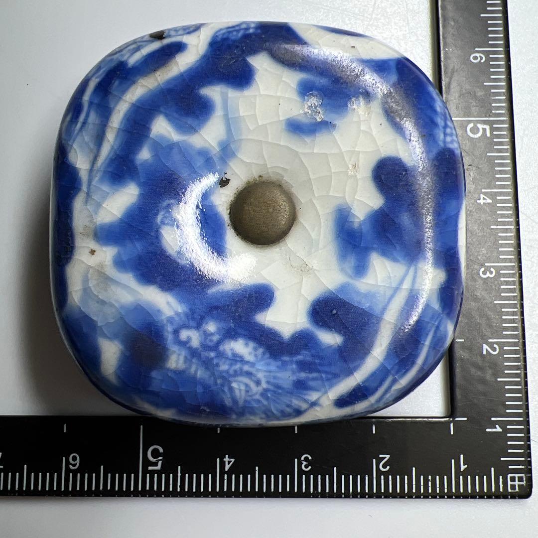 時代　染付雲龍図まんじゅう根付　幅約5㎝　東Y8-0323☆2F