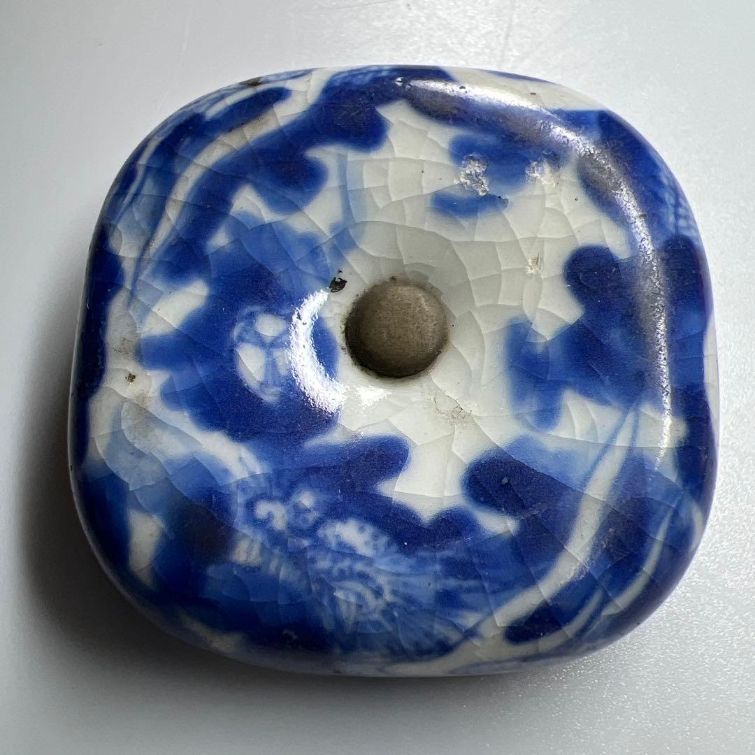 時代　染付雲龍図まんじゅう根付　幅約5㎝　東Y8-0323☆2F