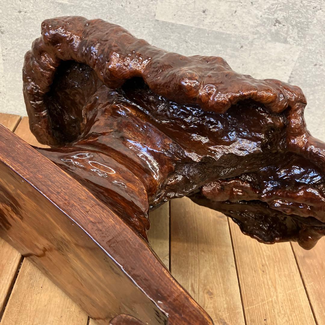 昭和レトロ 木製 天然木 瘤 玉杢 飾り棚 キノコ型 オブジェ インテリア 置物