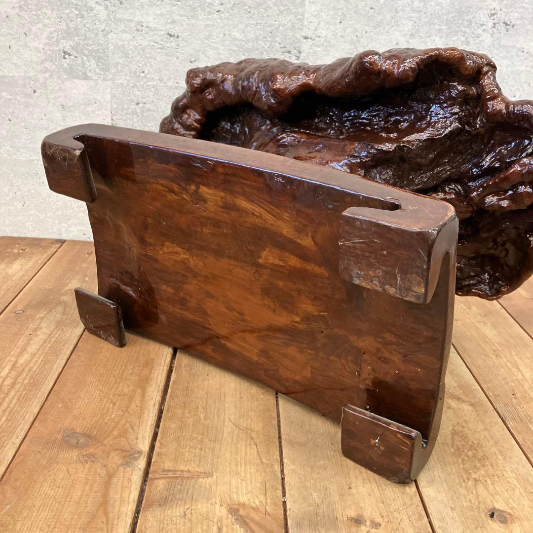 昭和レトロ 木製 天然木 瘤 玉杢 飾り棚 キノコ型 オブジェ インテリア 置物