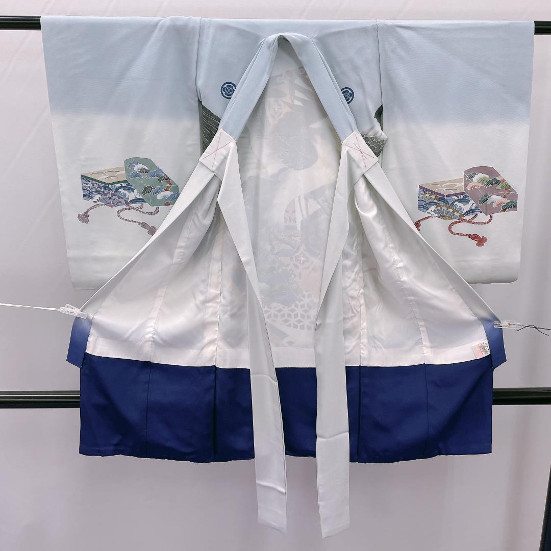 ★4157★ 七五三 男の子 着物 かけ着 男児 一つ身 ブルー系 紋入り