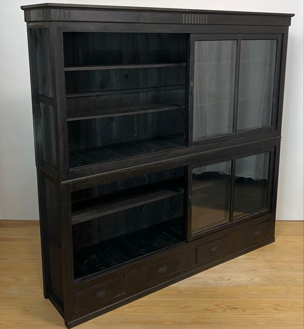 大型　水屋箪笥　ガラス棚　M079　古道具　古家具　ビンテージ　アンティーク