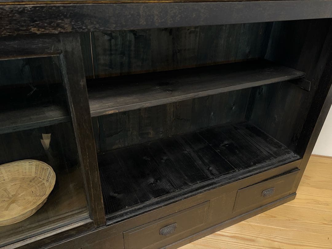 大型　水屋箪笥　ガラス棚　M079　古道具　古家具　ビンテージ　アンティーク