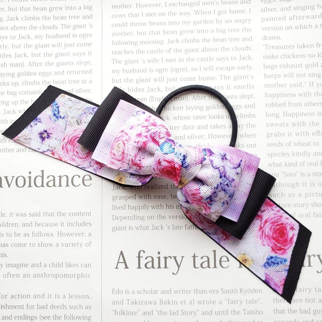 リボン　ヘアゴム♡ひらりリボン♡花柄♡ハンドメイド