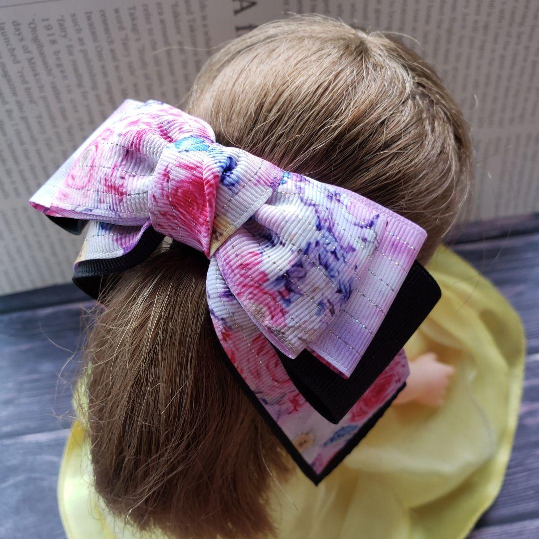 リボン　ヘアゴム♡ひらりリボン♡花柄♡ハンドメイド