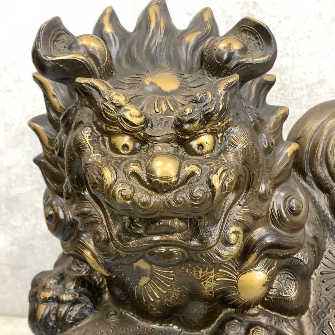 玉乗り 獅子 高さ38cm ゴールド 縁起物 招福 魔除け