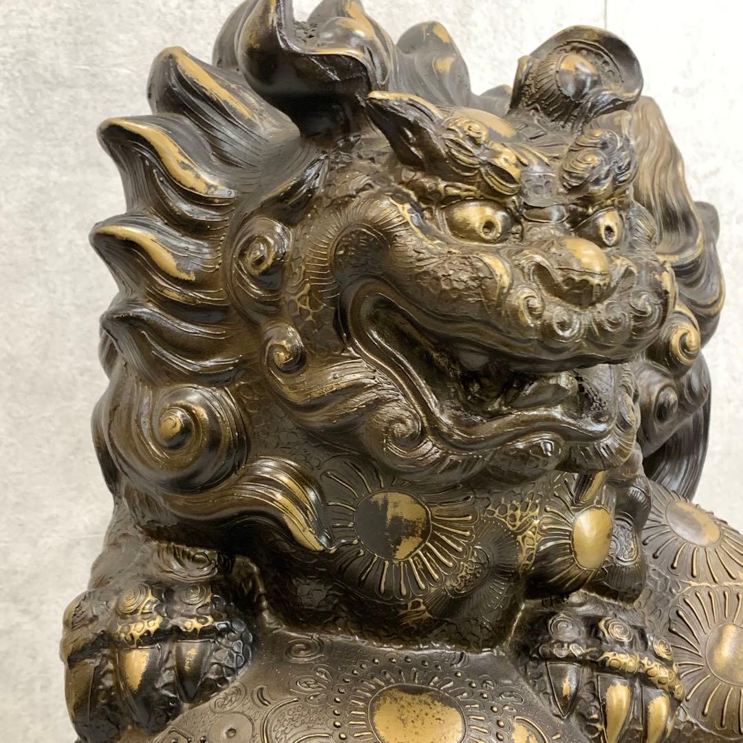 玉乗り 獅子 高さ38cm ゴールド 縁起物 招福 魔除け