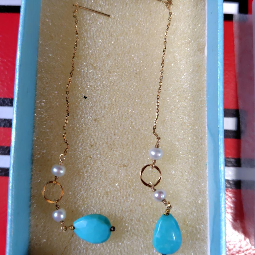 K１８刻印あり！ターコイズビーズと透かし模様のピアスセット3点まとめておまけ付