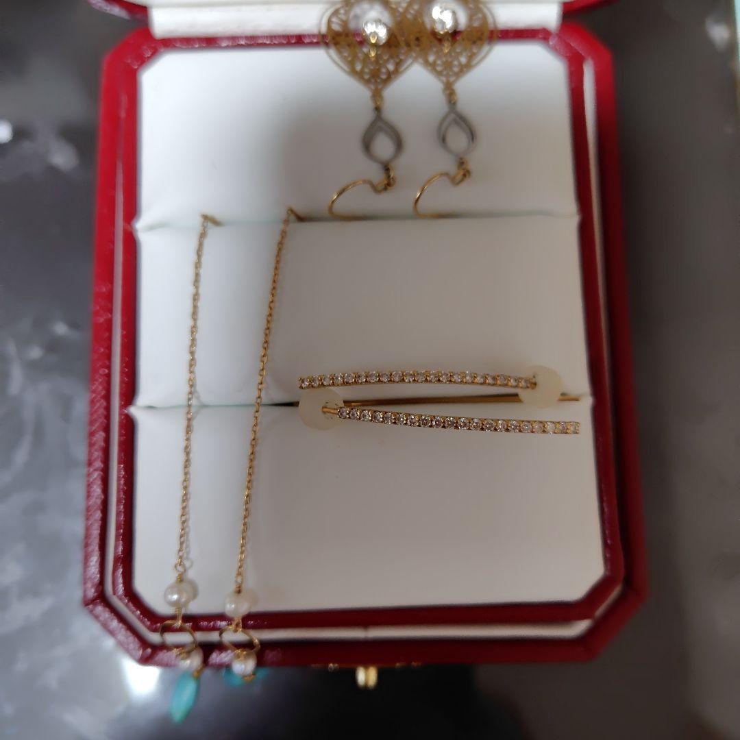 K１８刻印あり！ターコイズビーズと透かし模様のピアスセット3点まとめておまけ付