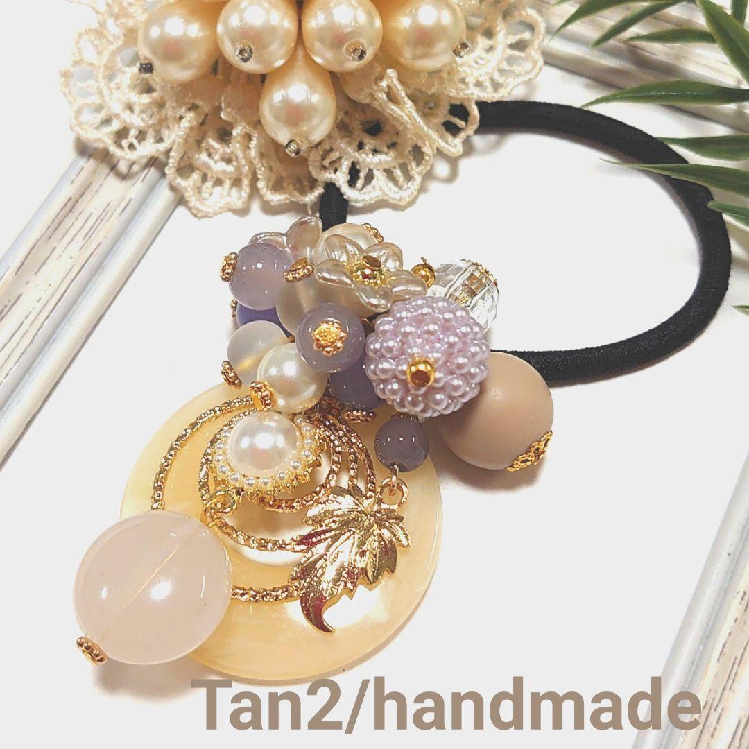 ヘアゴム  じゃらじゃら  ヘアゴム  くすみカラー天然石in