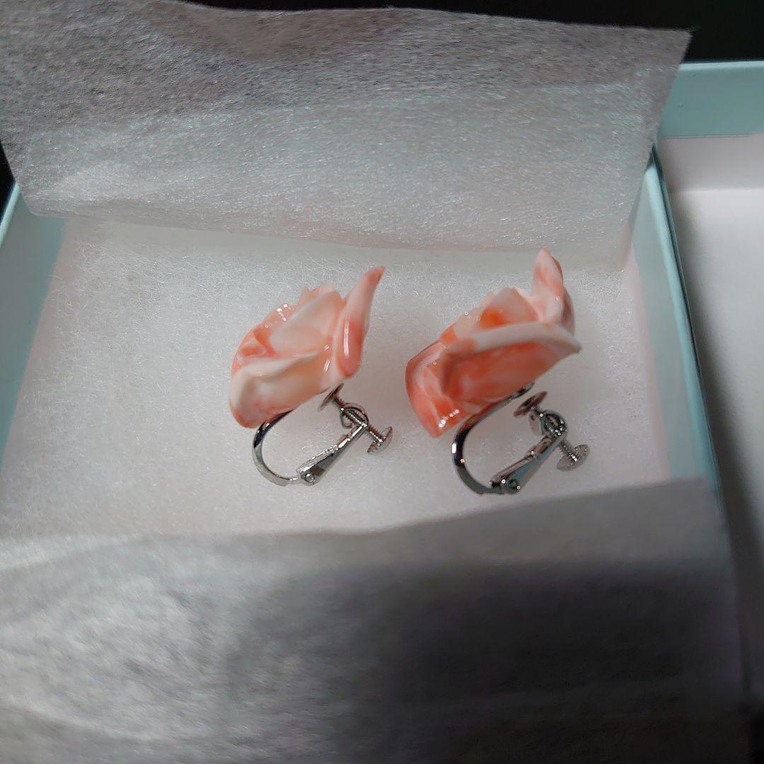 深海珊瑚 薔薇 イヤリング シルバー 約20mm