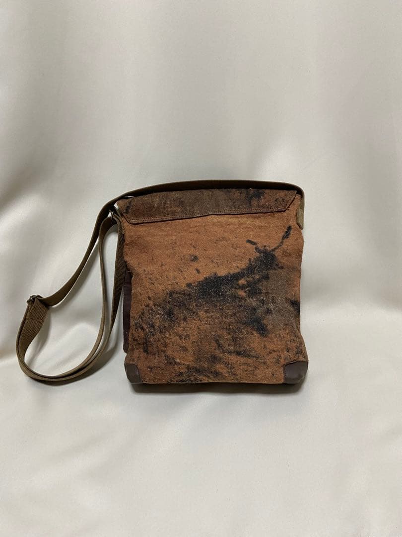 綿・柿渋染と墨染（手染）・かぶせ付きショルダーバック