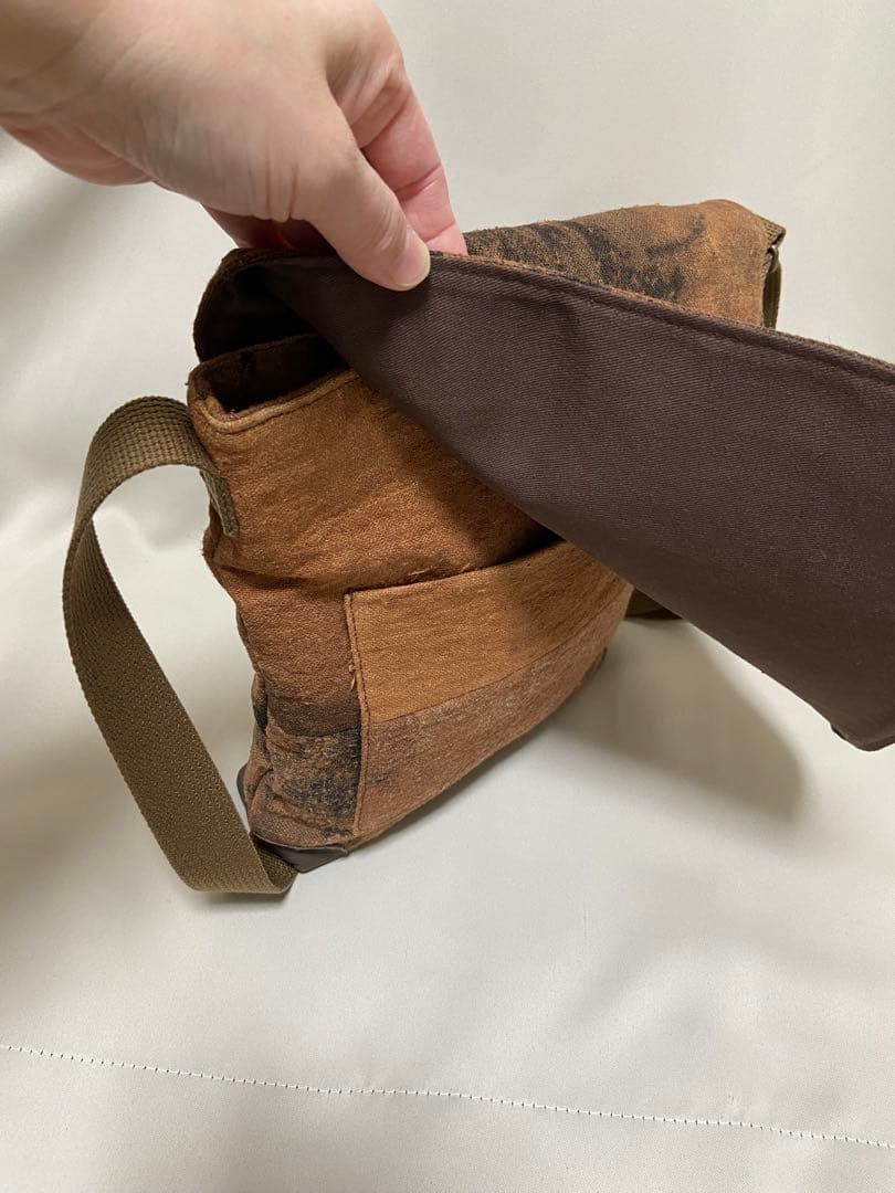 綿・柿渋染と墨染（手染）・かぶせ付きショルダーバック