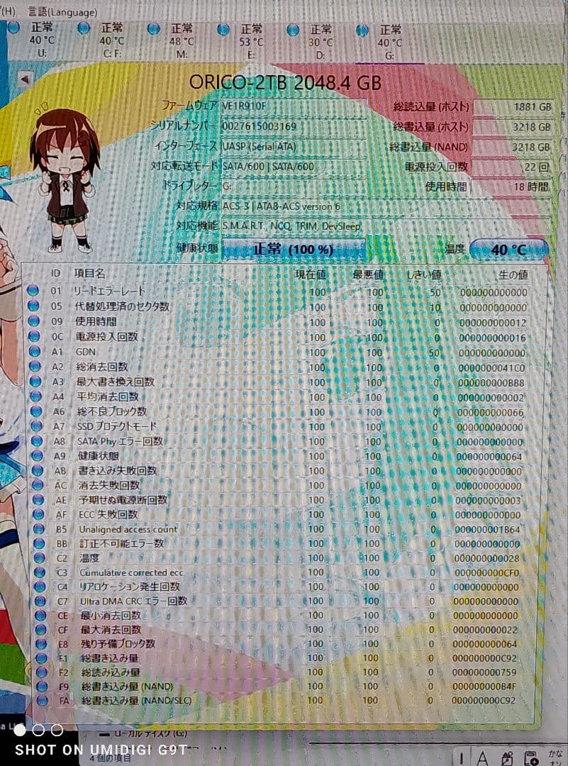 健康100％ほぼ未使用ORICO Y20M M.2 SATA SSD 2TB　②