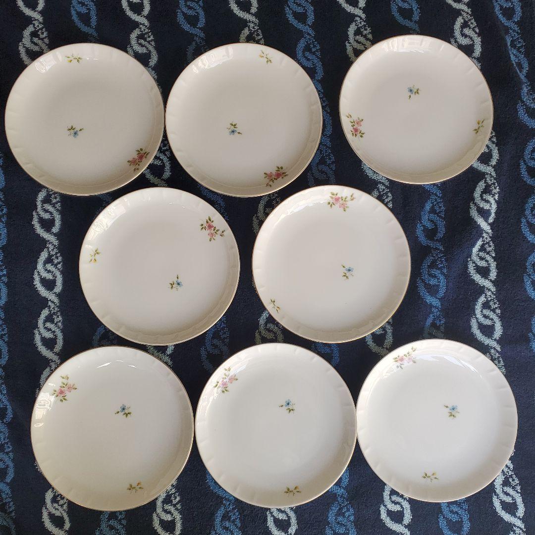 大倉陶園　銘々皿　プレート　OKURA 白磁　金彩　小花　8枚