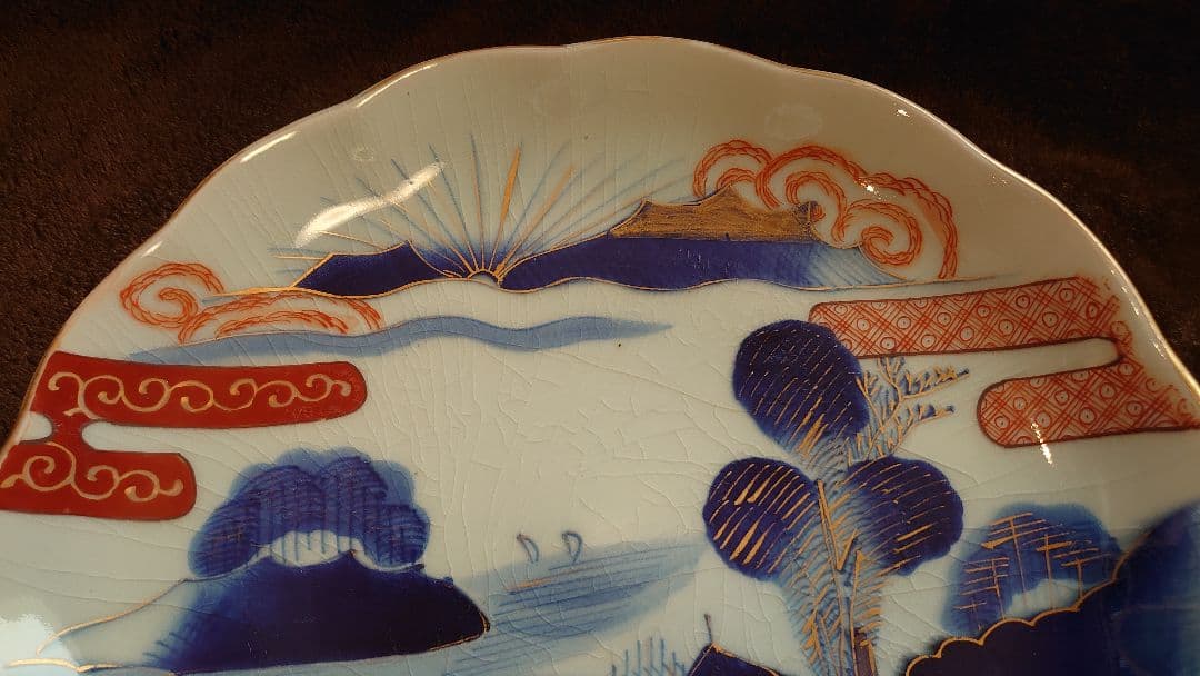 古伊万里　伊万里　色絵　金襴手　富士山　大皿　１客