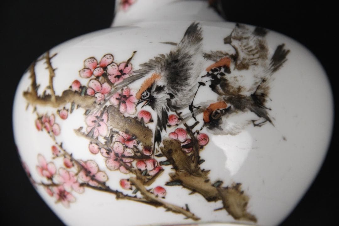 中国美術　仲南銘 民国 珠山八友 徐仲南 粉彩花鳥紋 花瓶 陶芸 FJM12-1