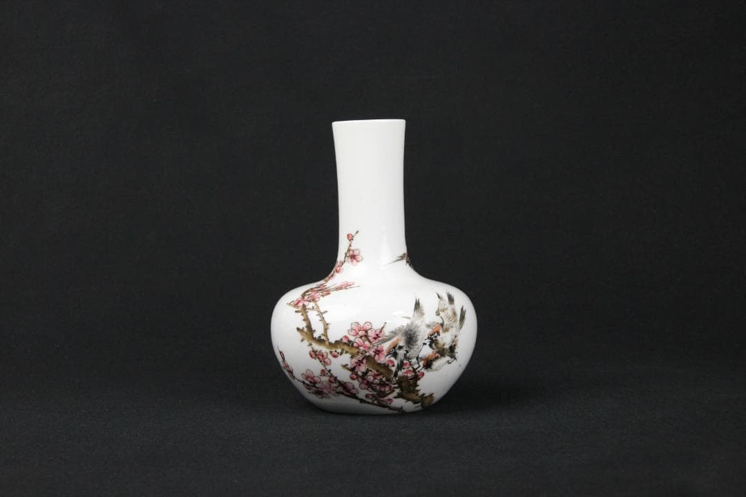 中国美術　仲南銘 民国 珠山八友 徐仲南 粉彩花鳥紋 花瓶 陶芸 FJM12-1