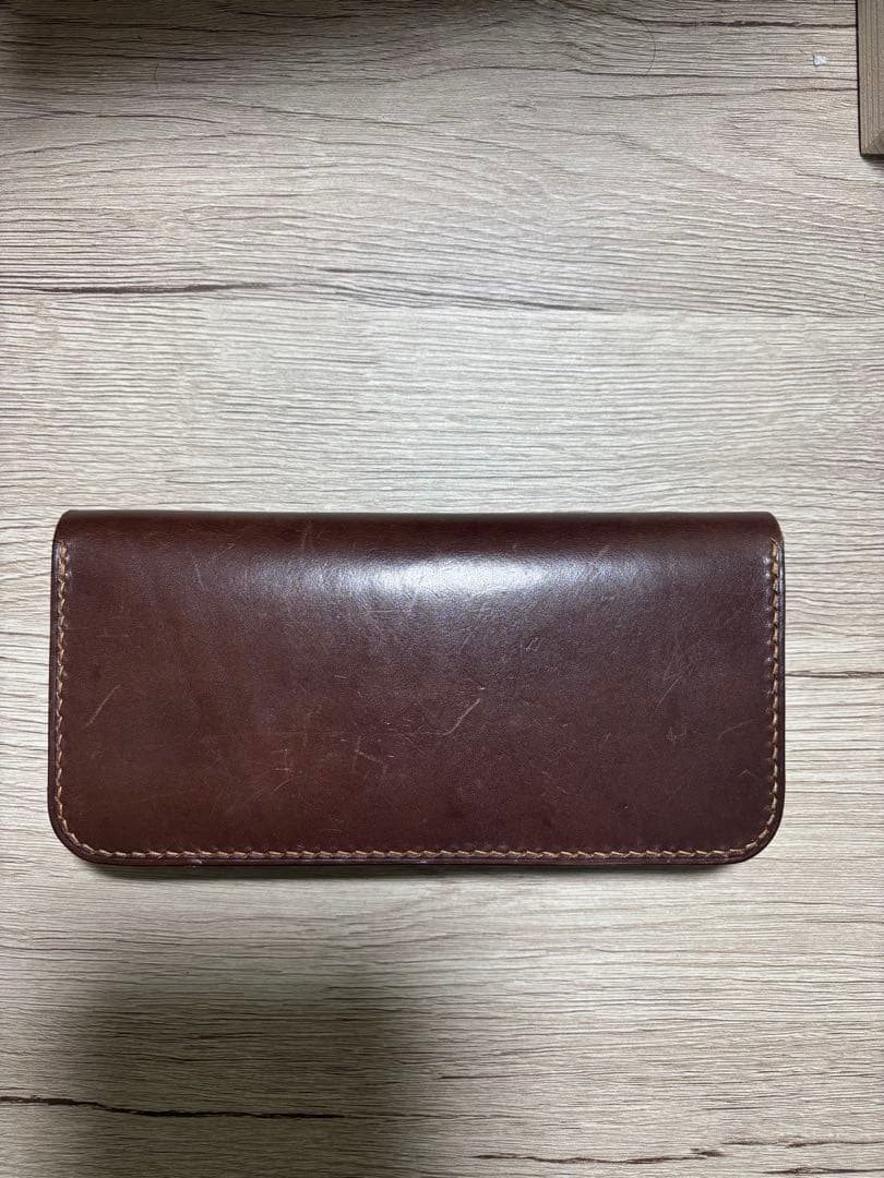 ブラウンレザー 長財布 スナップボタン付き