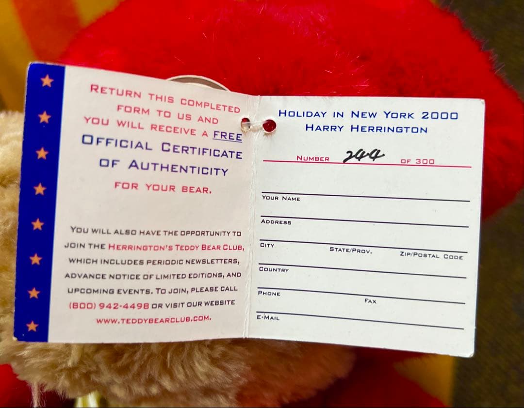 ビンテージ、テディーベアー HOLIDAY IN NEW YORK 2000