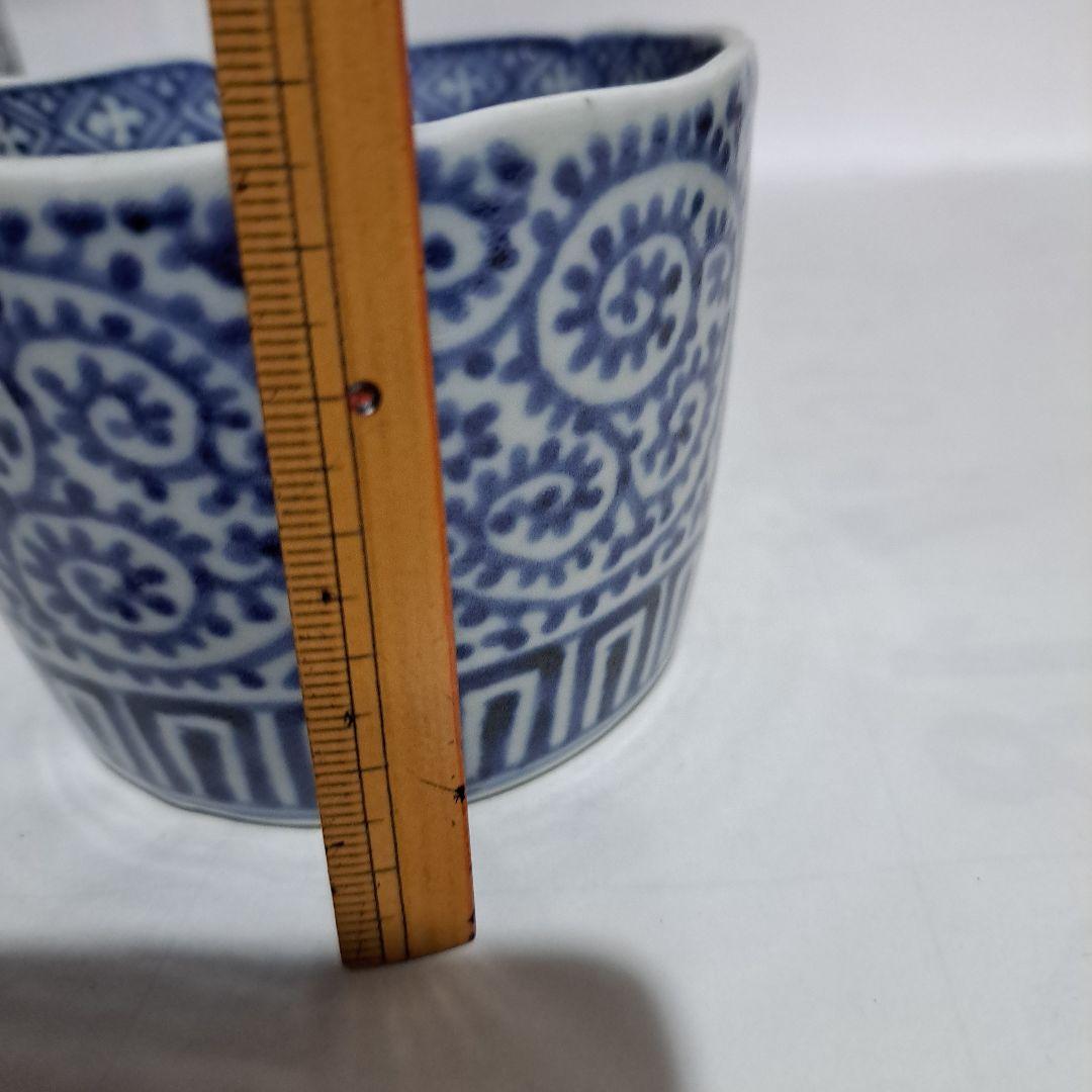 江戸中期　極上　変壺蕎麦猪口　　輪花蛸唐草　　大型蕎麦猪口　富貴長春