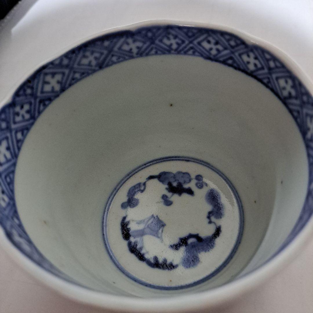 江戸中期　極上　変壺蕎麦猪口　　輪花蛸唐草　　大型蕎麦猪口　富貴長春