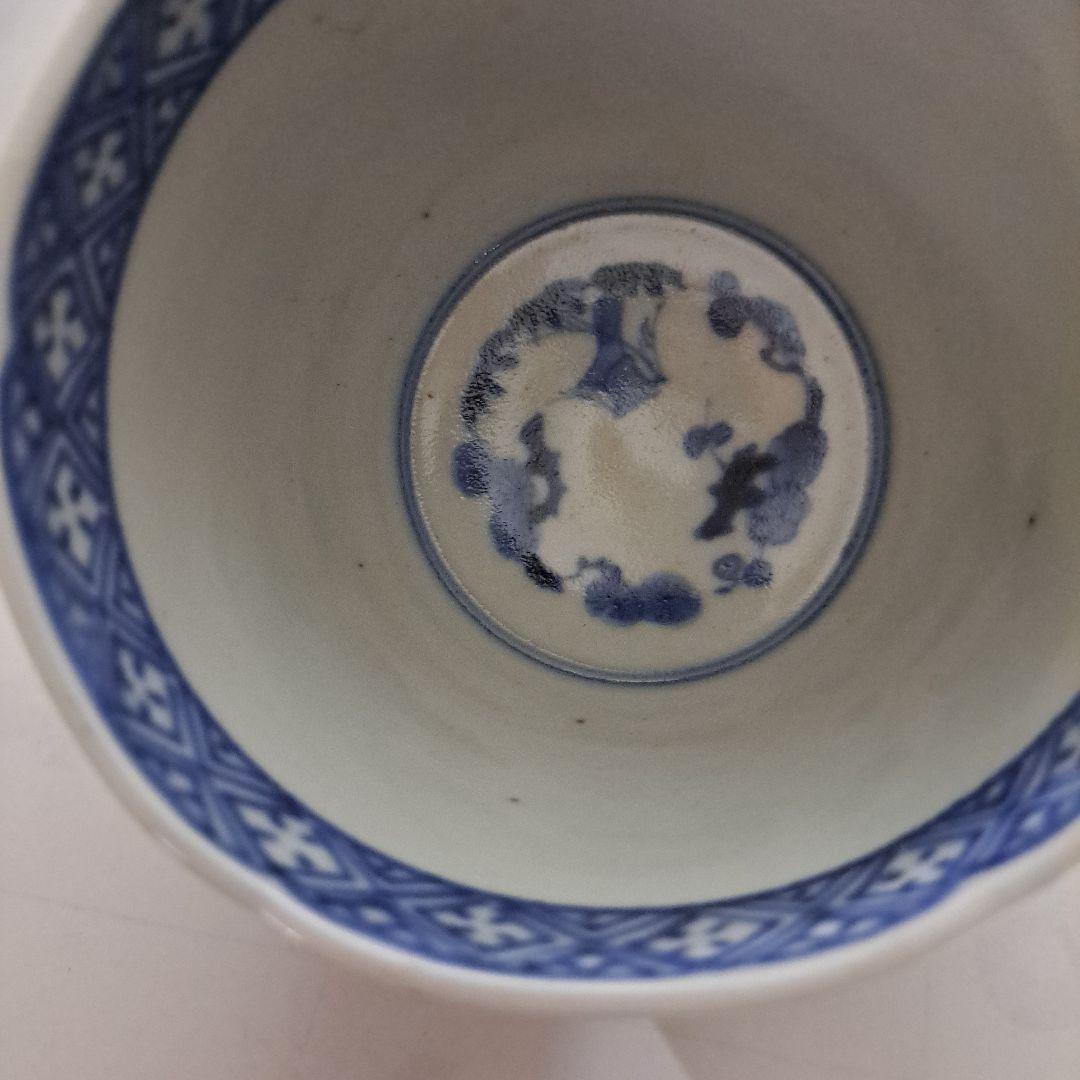 江戸中期　極上　変壺蕎麦猪口　　輪花蛸唐草　　大型蕎麦猪口　富貴長春