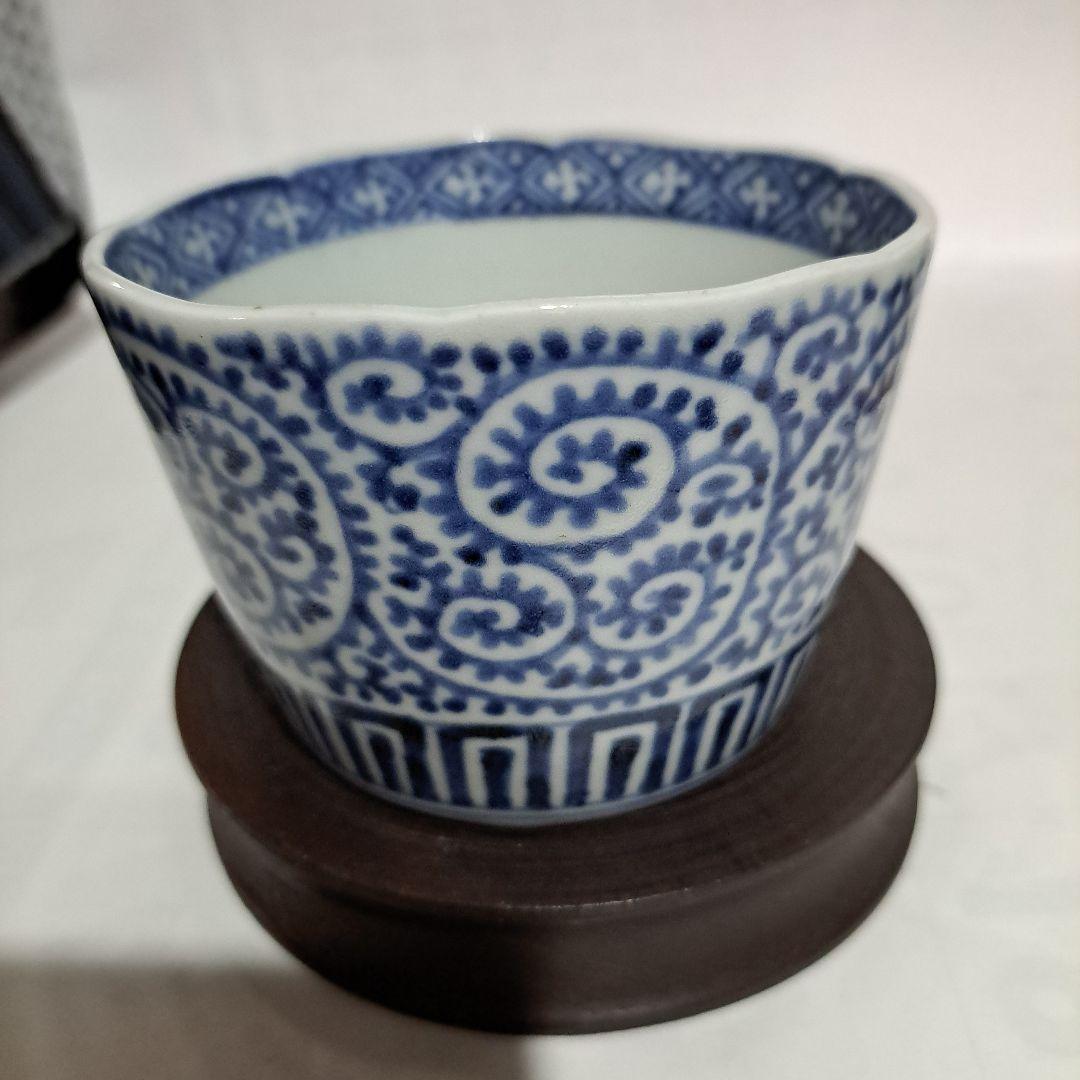 江戸中期　極上　変壺蕎麦猪口　　輪花蛸唐草　　大型蕎麦猪口　富貴長春