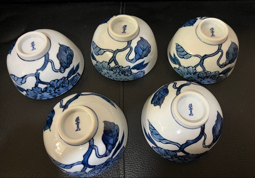 源右衛門窯 染付向日葵 飯碗5個 希少品