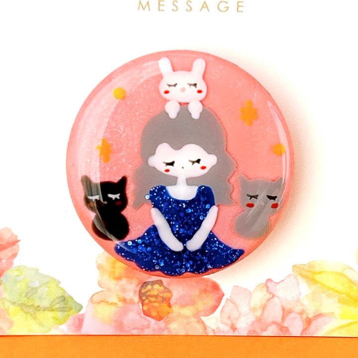 手書き　眠る3子たち　ヘアゴム　ブローチ　レジン　猫　うさぎ