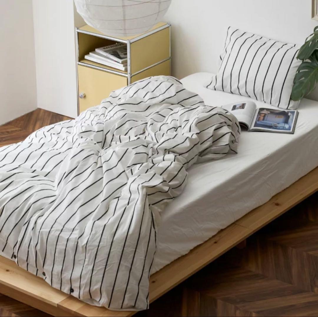 NERUS 布団カバー&枕カバー ストライプ 綿100% シングルサイズ