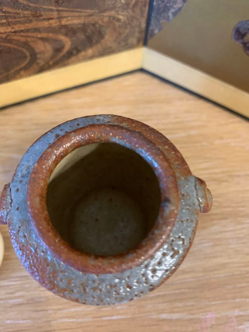 志野焼  桃山窯  林英仁作  茶入 仕覆 共箱   17