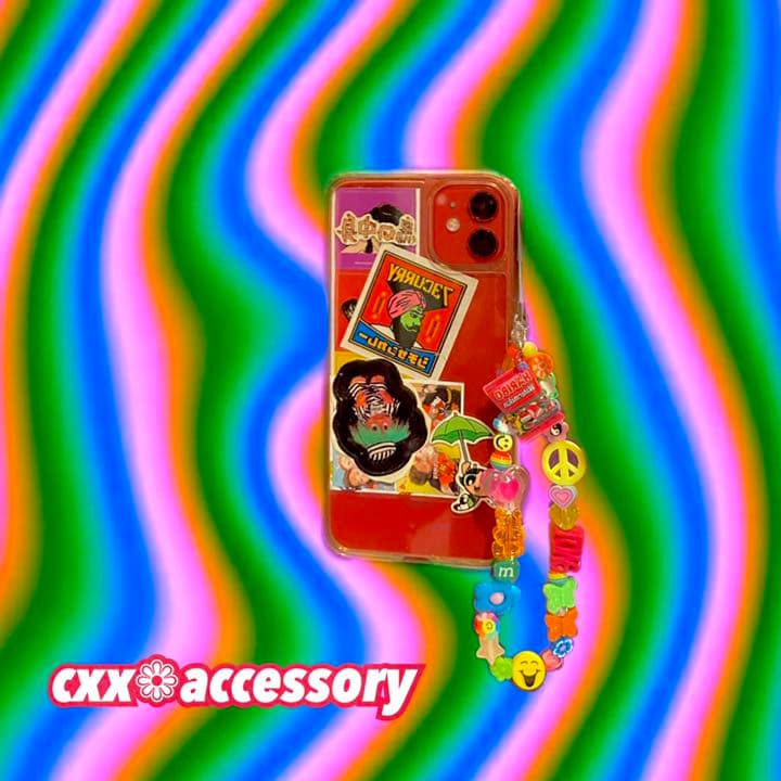 【s-40】ビーズストラップ スマホ❁ニコちゃん カラフル 個性的 古着 韓国