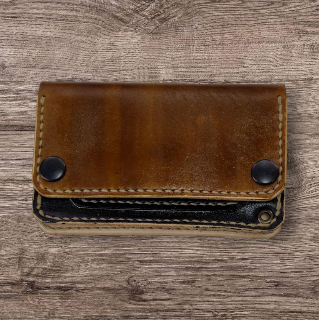ミドル サイズ トラッカーウォレット 濃い茶×黒 (53)
