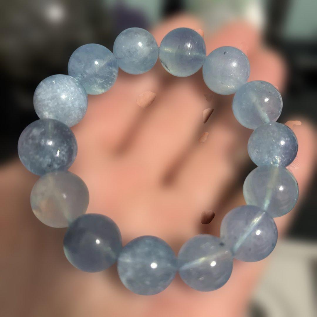 天然石アクアマリン ブレスレット16ミリ粒 17cm