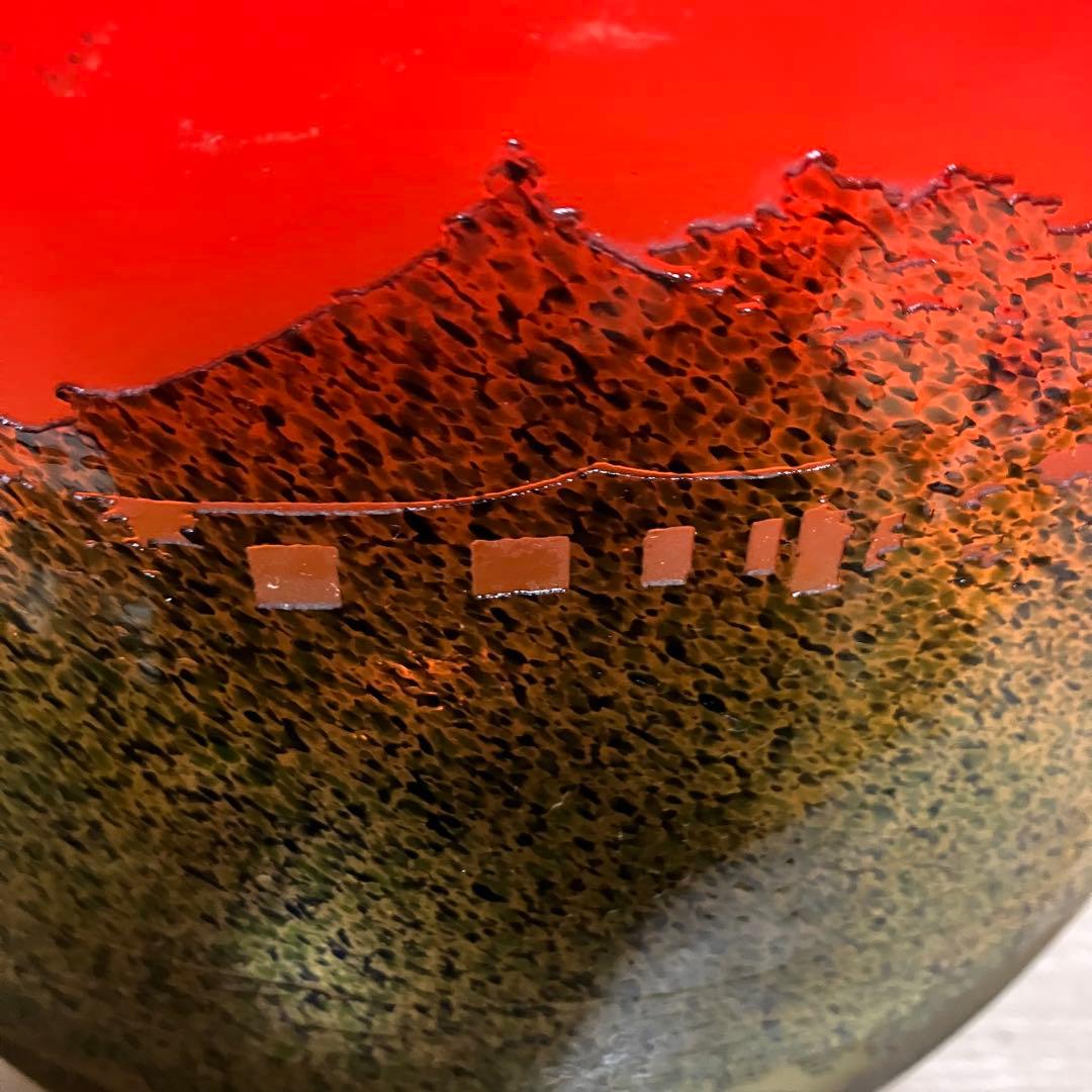 D-壁【芸術的逸品】中野良広 ヴィンテージ ガラス花瓶 風景刻印 オブジェ