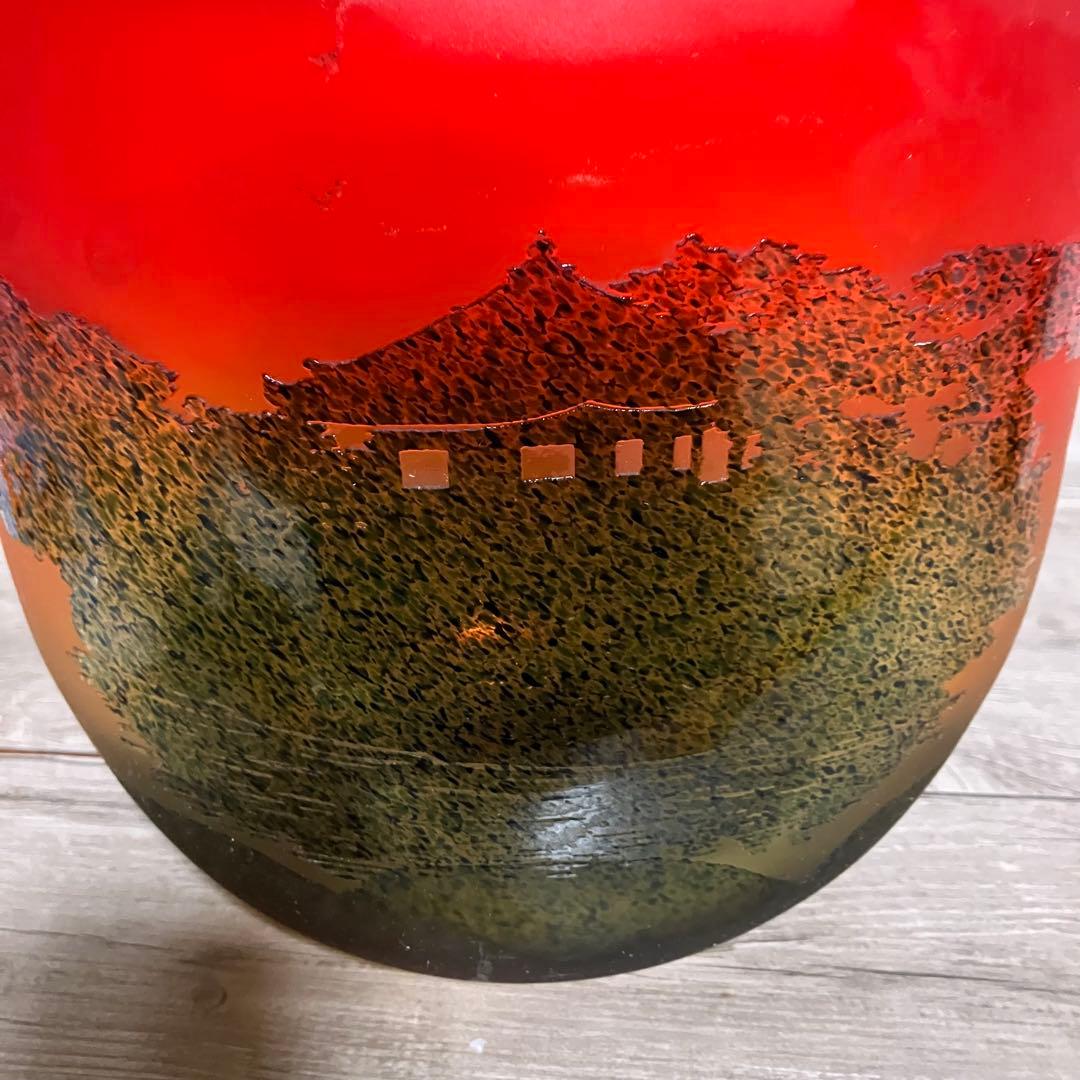 D-壁【芸術的逸品】中野良広 ヴィンテージ ガラス花瓶 風景刻印 オブジェ