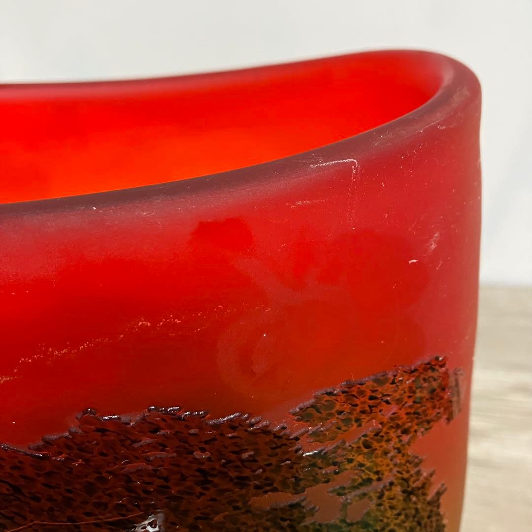 D-壁【芸術的逸品】中野良広 ヴィンテージ ガラス花瓶 風景刻印 オブジェ