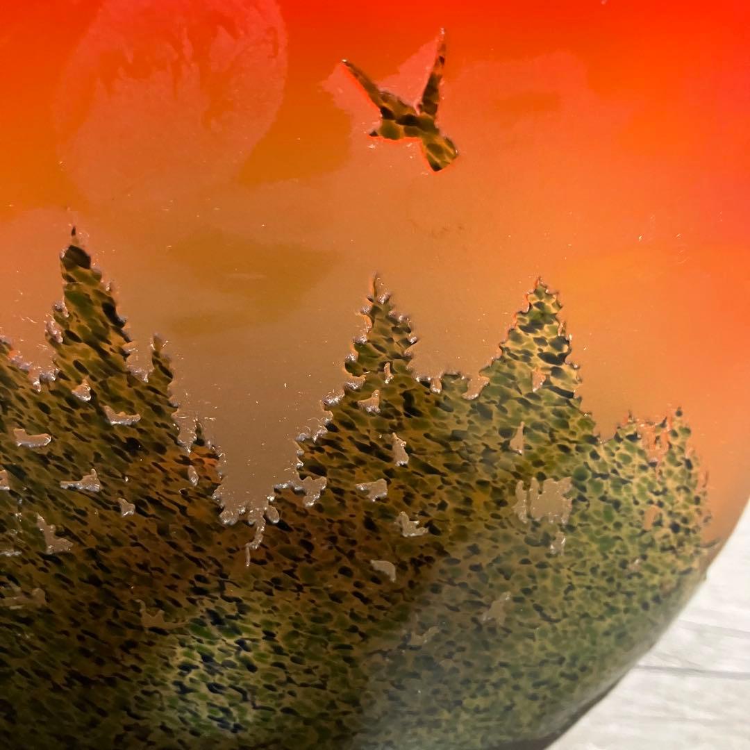 D-壁【芸術的逸品】中野良広 ヴィンテージ ガラス花瓶 風景刻印 オブジェ