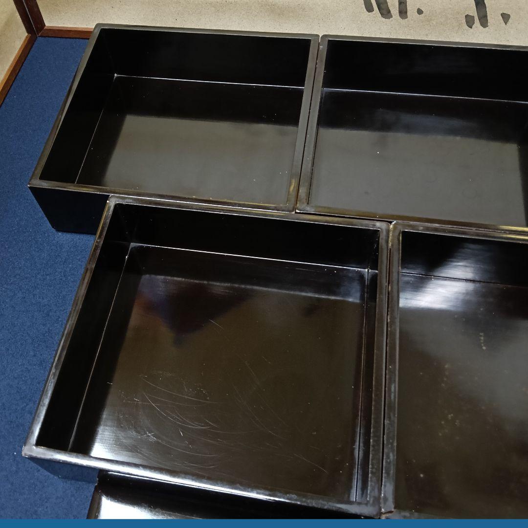 AOI 輪島塗 重箱 沈金 家紋 五七の桐紋 五段重 替蓋付 木箱入 木製漆塗