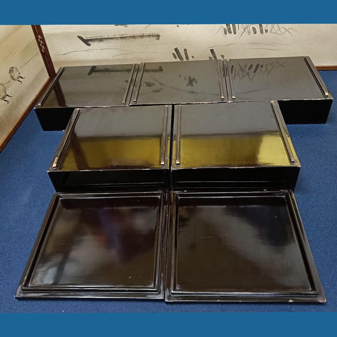 AOI 輪島塗 重箱 沈金 家紋 五七の桐紋 五段重 替蓋付 木箱入 木製漆塗