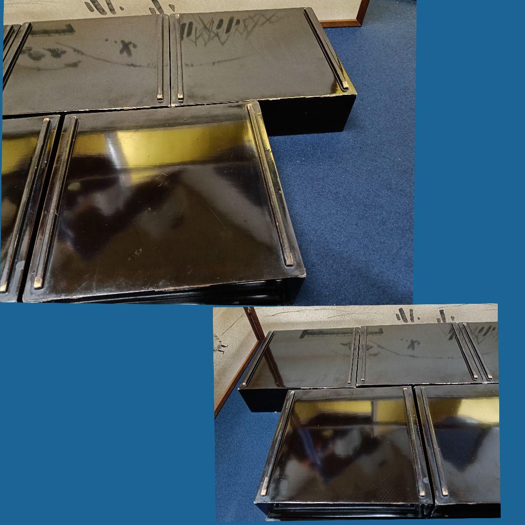 AOI 輪島塗 重箱 沈金 家紋 五七の桐紋 五段重 替蓋付 木箱入 木製漆塗