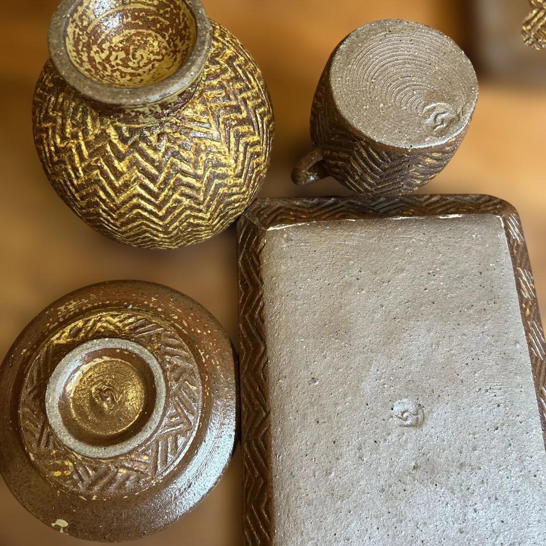 【羅以音窯】 ✴️3度目の値下げ✴️ヘリンボーン模様の陶器食器お纏め8点セット