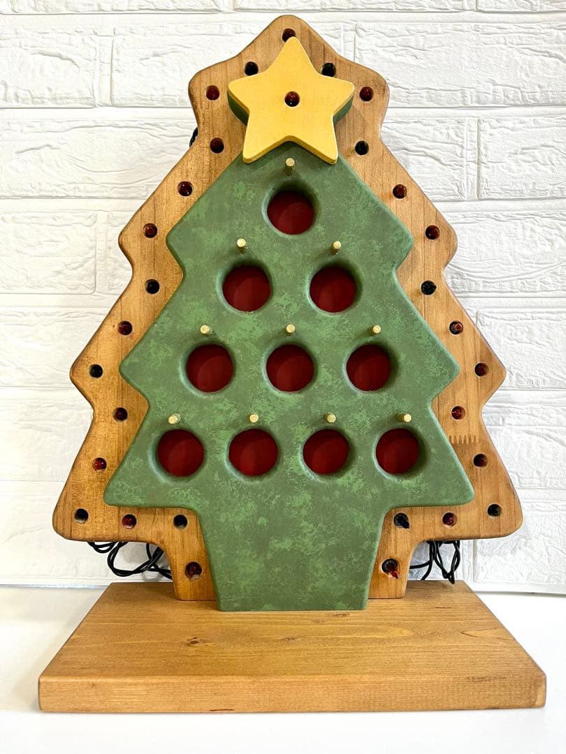 クリスマスツリー 木製 ライト&オーナメント付き 世界にひとつ