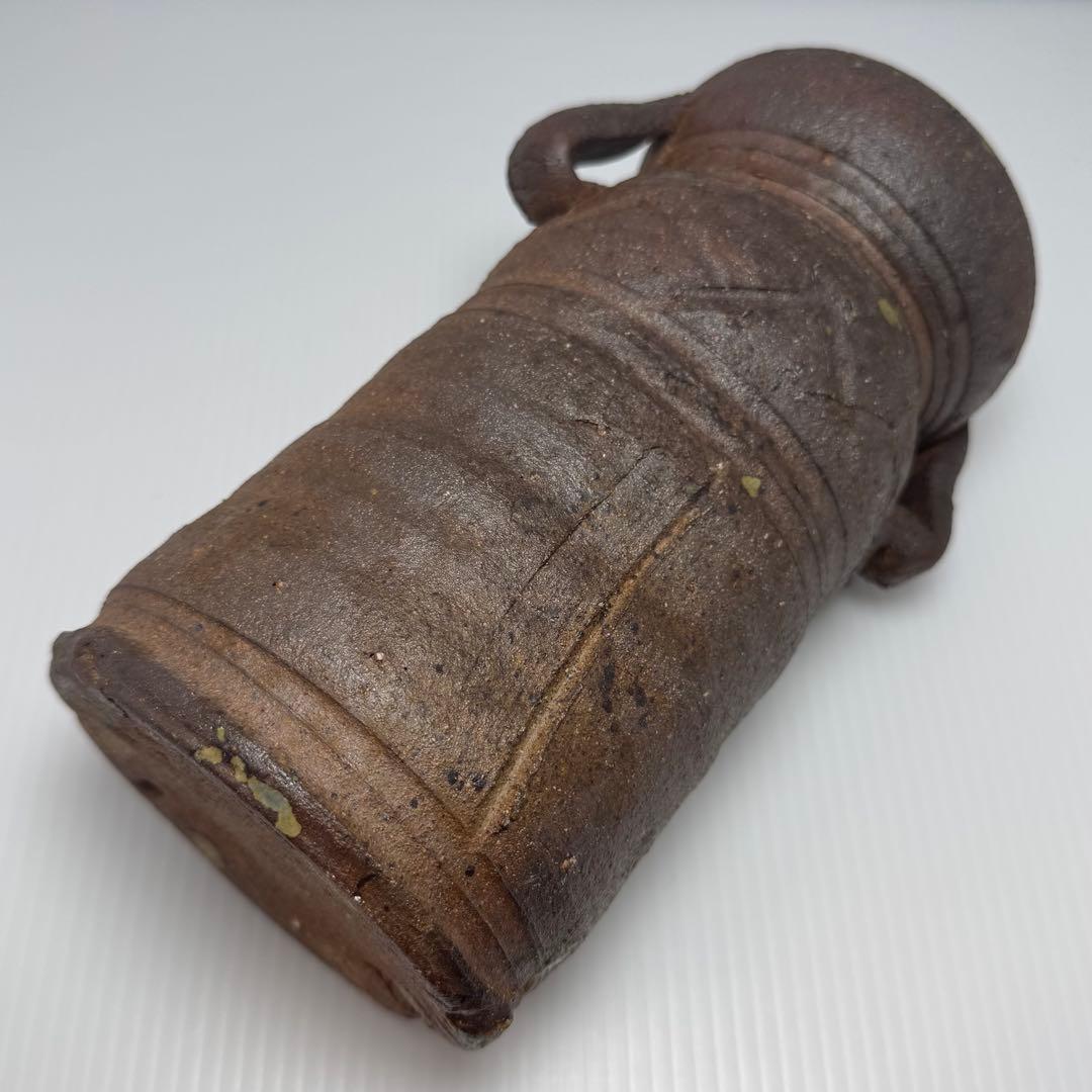 新品 越前焼 陶器 持ち手付き 花入 花瓶 花生 花器 伝統工芸 美術品 共箱