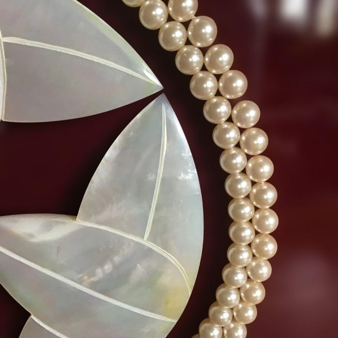 真珠とアコヤ貝の装飾品 螺鈿細工　九枚笹　本真珠　ハンドメイド材料