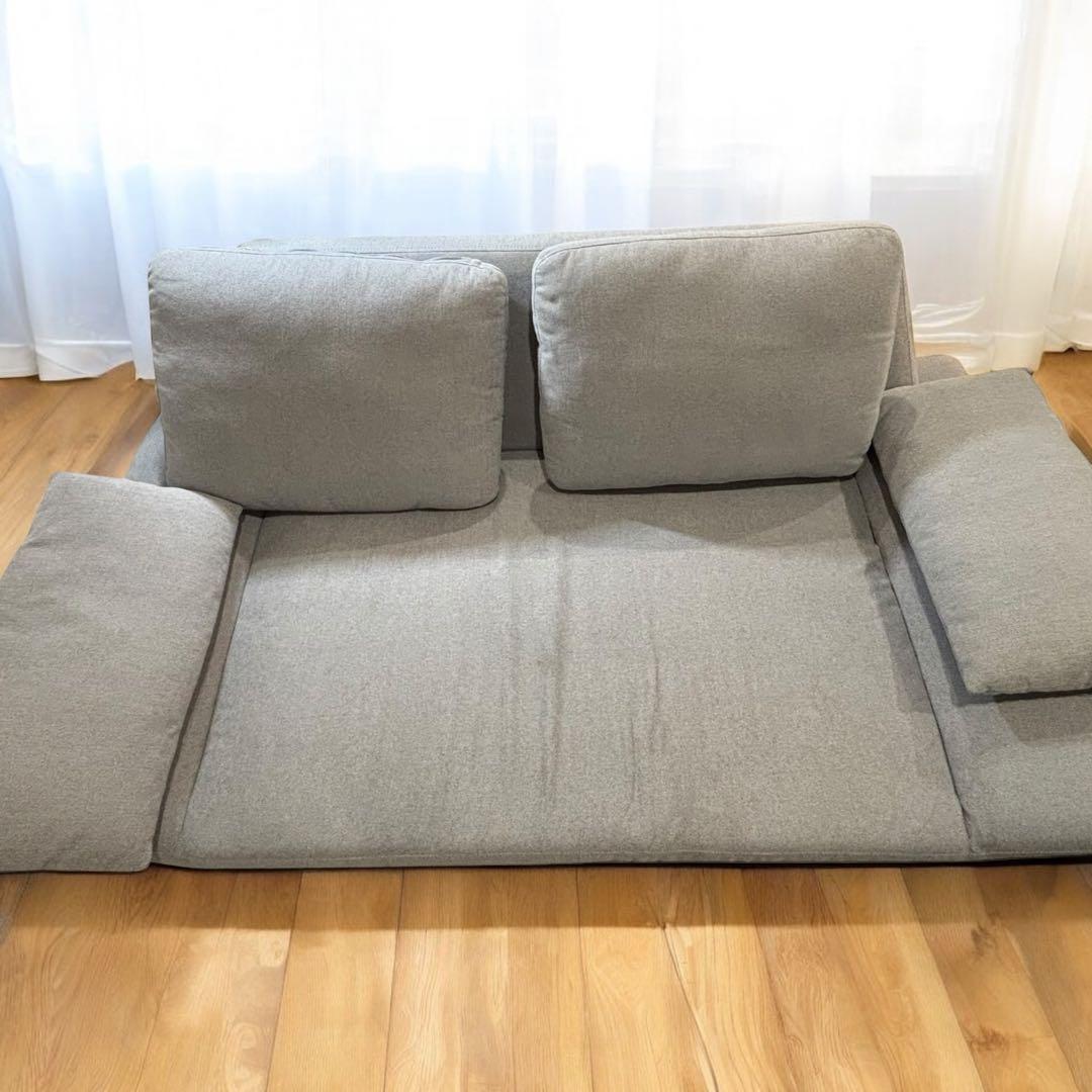 【良品】ワイド座面ソファ『Plento プレント』二人掛けソファ単品 グレー