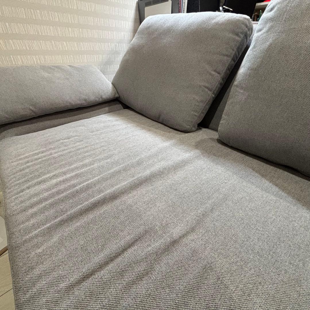 【良品】ワイド座面ソファ『Plento プレント』二人掛けソファ単品 グレー