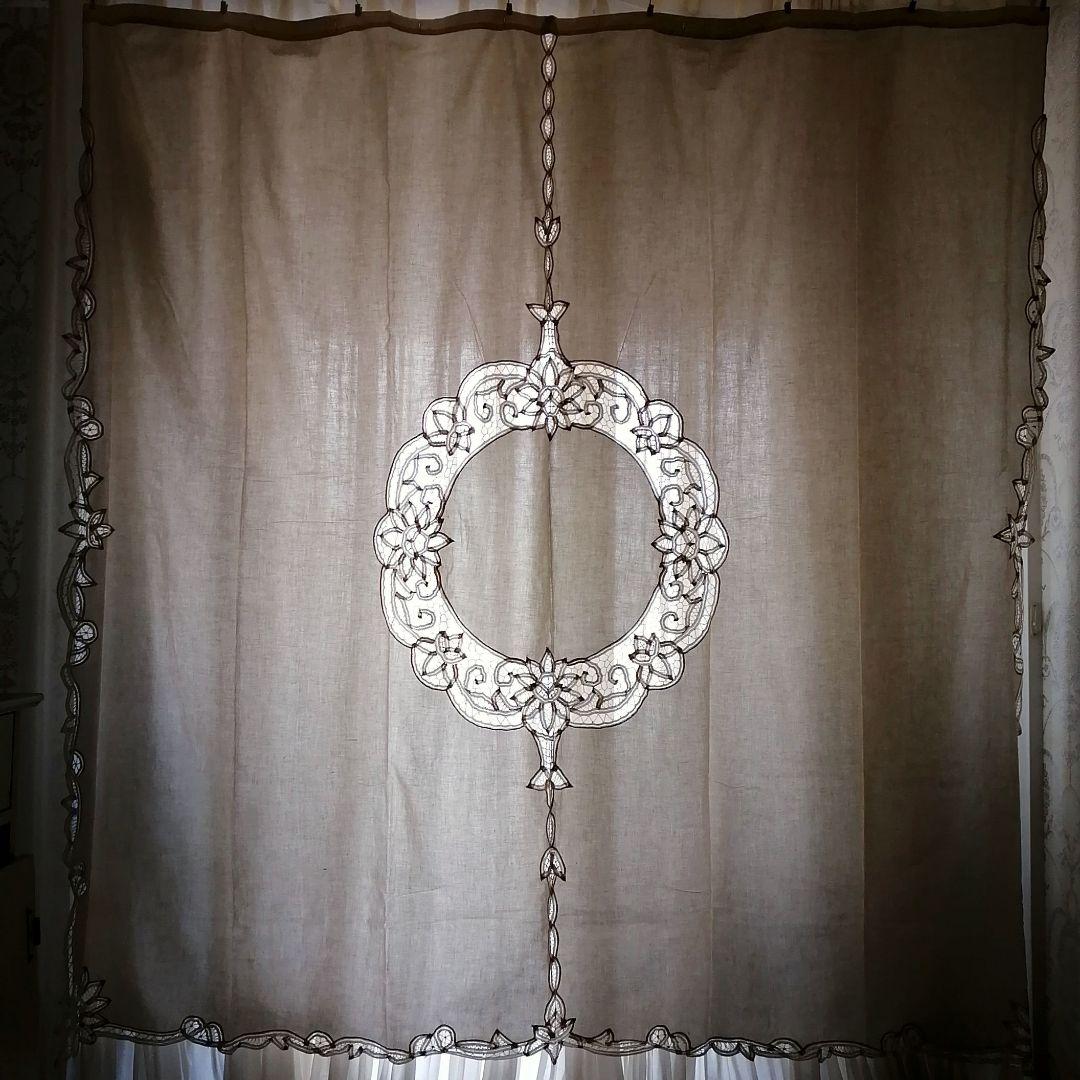 アンティークレース　バテンレース　カフェカーテン　生成り　2枚組